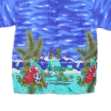 Mens Blue Polyester Blend Hawaiian Shirt XL Tropical Beach Floral Print Casual