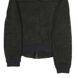 Mens Black Polyester Blend Zip Jacket S Faux Leather Contrast Plain Casual