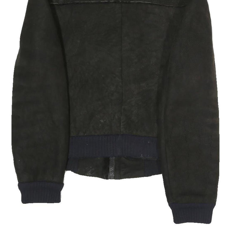 Mens Black Polyester Blend Zip Jacket S Faux Leather Contrast Plain Casual