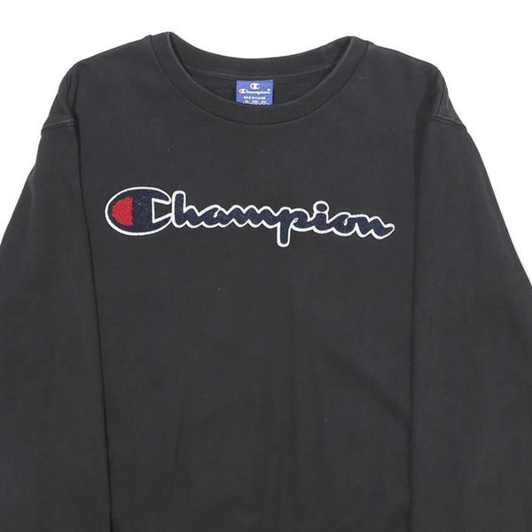 CHAMPION Mens Black Crew Neck M Cotton Logo Sweatshirt Casual Pullover