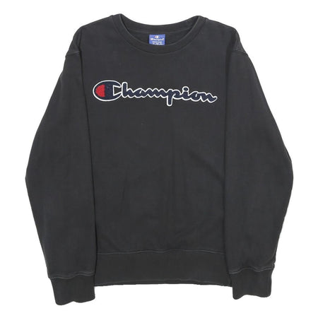 CHAMPION Mens Black Crew Neck M Cotton Logo Sweatshirt Casual Pullover