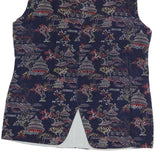 Mens Navy Blue Cotton Blend Button Jacket M Printed Pattern Asian Motif Vest