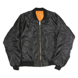 Mens Black Bomber Jacket XL Polyester Plain Zip Closure Classic Fit Casual