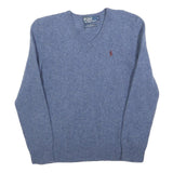 POLO RALPH LAUREN Womens Blue Plain Wool Pullover V-Neck Basic Knit S Classic