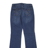 Womens Blue Regular Fit Straight Denim W28 L32 Studded Pocket Zip Closure Jeans