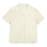 TRUSSARDI Womens Cream Suede Short Sleeve Shirt S Classic Casual Button Front