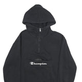 CHAMPION Mens Black Pullover Hoodie S Cotton Blend Zip Pocket Logo