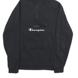 CHAMPION Mens Black Pullover Hoodie S Cotton Blend Zip Pocket Logo
