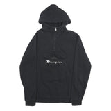 CHAMPION Mens Black Pullover Hoodie S Cotton Blend Zip Pocket Logo