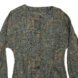 Womens Green Printed Cotton Blend Button Shirt Long Sleeve Round Neck M Stylish