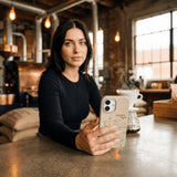 Seashell But First iPhone 15 Pro Case - Lifestyle photo showing phone case in use