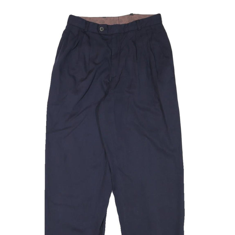 Mens Relaxed Navy Blue Polyester Blend Trousers Zip Closure W26 L30 Casual Smart