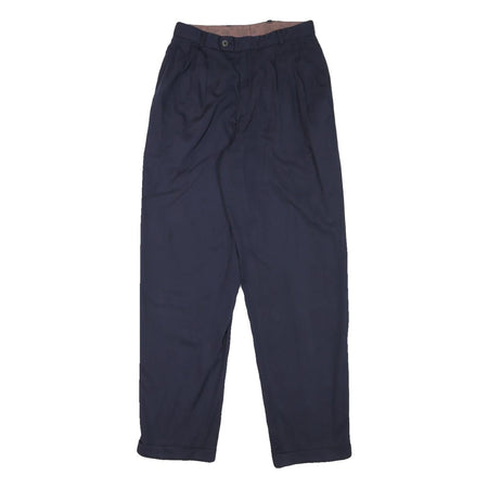 Mens Relaxed Navy Blue Polyester Blend Trousers Zip Closure W26 L30 Casual Smart