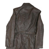 Womens Brown Leather Button Jacket M Plain Classic Fit Belted