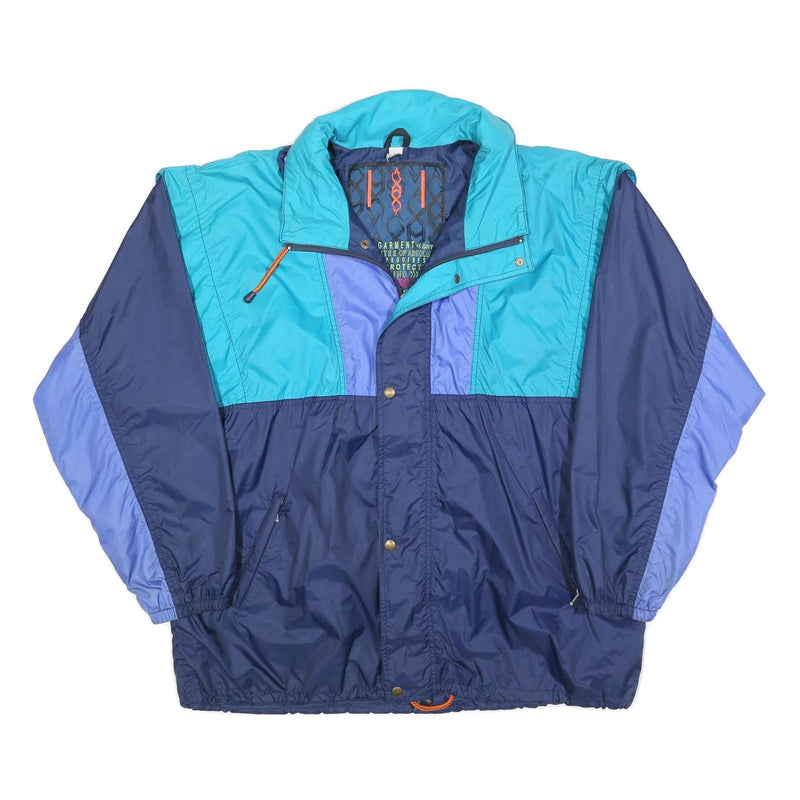 Mens Blue Navy Teal Colourblock Windbreaker Jacket XL Polyester Blend Zip