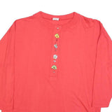 Mens Red Cotton Blend Long Sleeve Crew Neck Button Detail Casual T-Shirt S