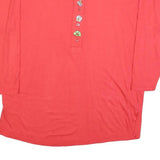 Mens Red Cotton Blend Long Sleeve Crew Neck Button Detail Casual T-Shirt S