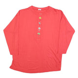 Mens Red Cotton Blend Long Sleeve Crew Neck Button Detail Casual T-Shirt S
