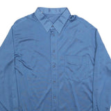 Mens Blue Polyester Long Sleeve Shirt L Classic Fit Button Collar Pocket