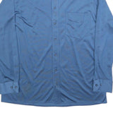 Mens Blue Polyester Long Sleeve Shirt L Classic Fit Button Collar Pocket