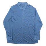 Mens Blue Polyester Long Sleeve Shirt L Classic Fit Button Collar Pocket