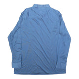 Mens Blue Polyester Long Sleeve Shirt L Classic Fit Button Collar Pocket