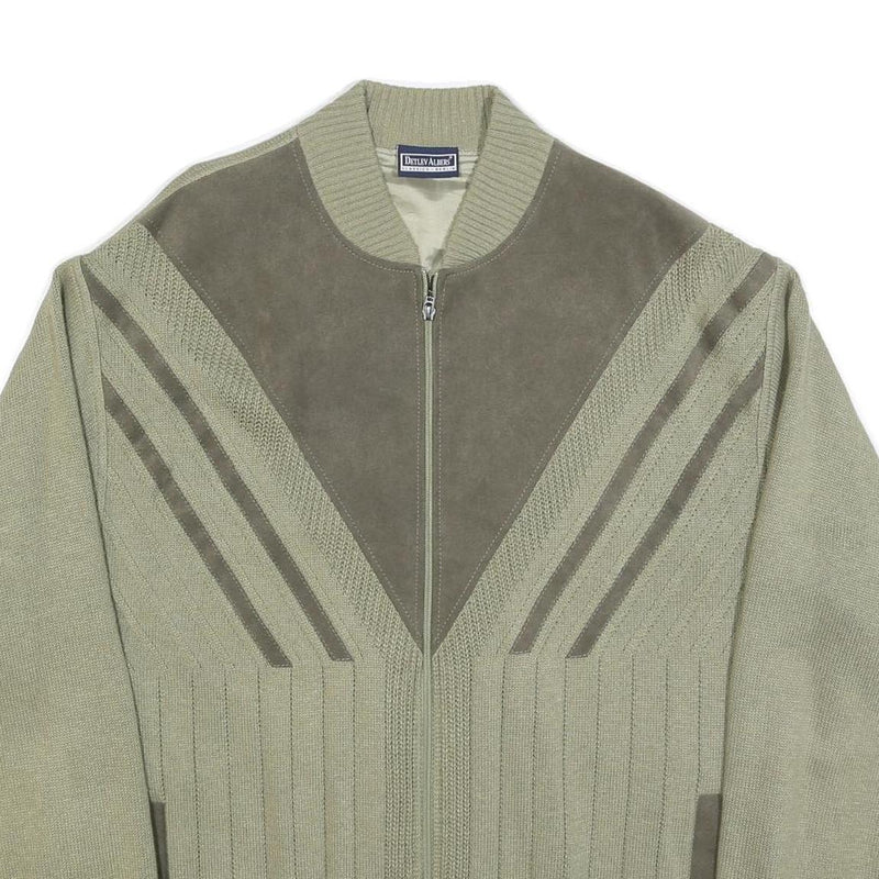DETLEV ALBERS Mens Green Knit Bomber XL Suede Zip Jacket Retro Casual