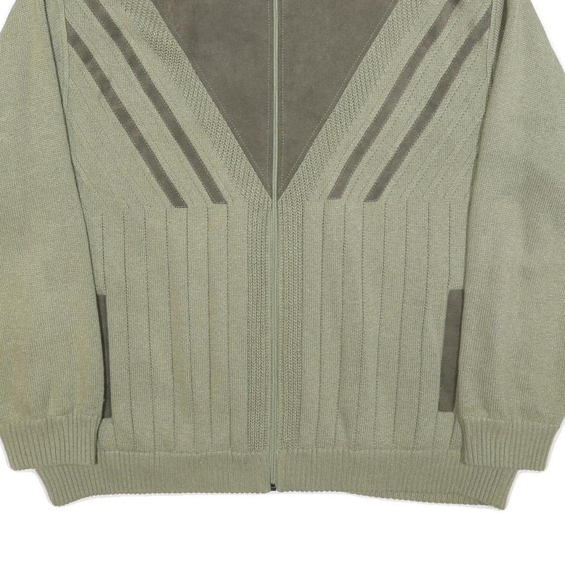 DETLEV ALBERS Mens Green Knit Bomber XL Suede Zip Jacket Retro Casual