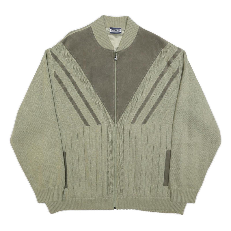 DETLEV ALBERS Mens Green Knit Bomber XL Suede Zip Jacket Retro Casual
