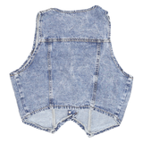 Womens Blue Denim Button Jacket M Polyester Plain Sleeveless Casual Vest