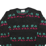 HELIUM Womens Black Patterned Jumper Round Neck Basic Knit M Floral Design