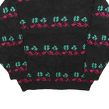 HELIUM Womens Black Patterned Jumper Round Neck Basic Knit M Floral Design