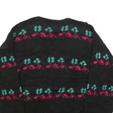 HELIUM Womens Black Patterned Jumper Round Neck Basic Knit M Floral Design