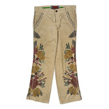 Two Ten Five Floral Cord Trousers - 34″ Waist Beige Corduroy