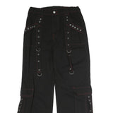 Womens Black Loose Fit Cargo Jeans Cotton Blend Button W33 L29 Utility Style
