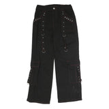 Womens Black Loose Fit Cargo Jeans Cotton Blend Button W33 L29 Utility Style