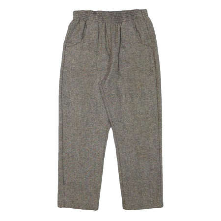 Womens Wool Blend Grey Regular Fit Herringbone Trousers W25 L24 Elastic Waist
