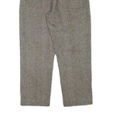 Womens Wool Blend Grey Regular Fit Herringbone Trousers W25 L24 Elastic Waist