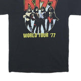 KISS Mens Black World Tour 77 Graphic T-Shirt M Short Sleeve Crew Neck Vintage