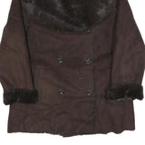CALVIN KLEIN Womens Brown Faux Fur Collar Button Jacket L Polyester Classic