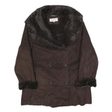 CALVIN KLEIN Womens Brown Faux Fur Collar Button Jacket L Polyester Classic