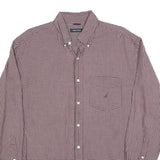 NAUTICA Mens Maroon & White Check Shirt L Button Down Cotton Blend Casual