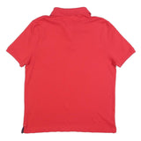 TOMMY HILFIGER Mens Red Short Sleeve Plain Polo Shirt M Casual Classic Fit