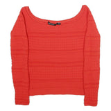 KAREN MILLEN Womens Red Patterned Jumper Square Neck Chunky Knit S