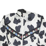 Womens Black & White Floral Embroidery Polyester Blend Zip Jacket XL Plain
