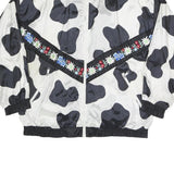 Womens Black & White Floral Embroidery Polyester Blend Zip Jacket XL Plain