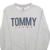 TOMMY JEANS Mens Grey Sweatshirt Crew Neck S Logo Print Cotton Blend Casual