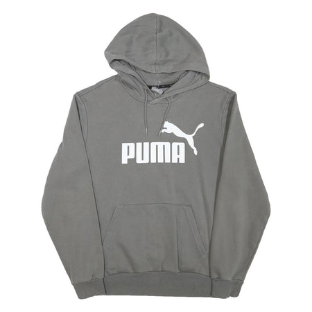 PUMA Mens Grey Hoodie S Cotton Blend Pullover Sweatshirt Drawstring Hood