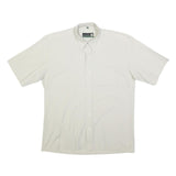 CROCODILE Mens White Plain Cotton Blend Short Sleeve Shirt L Button Down Collar