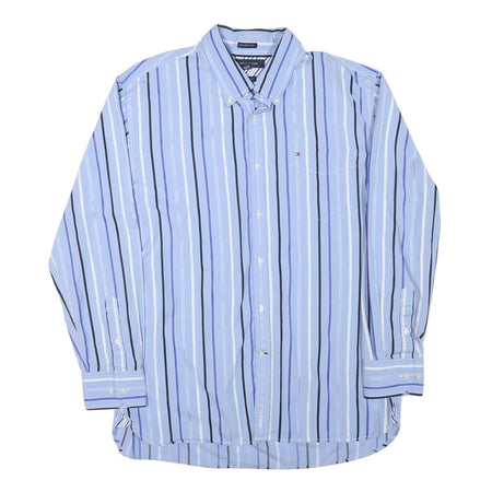 TOMMY HILFIGER Mens Blue & White Striped Shirt XL Button-Down Collar Long Sleeve